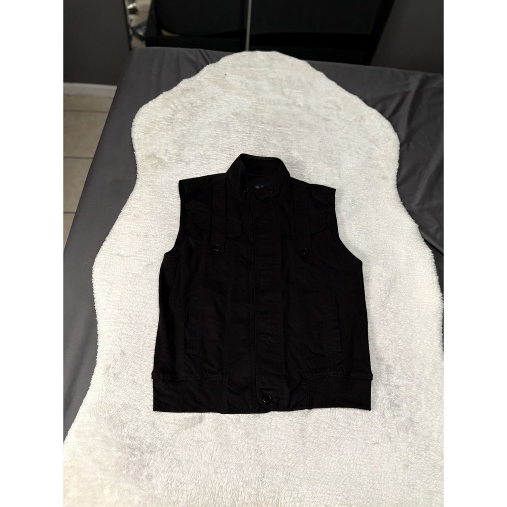 G By Guess Mens Black Button Minimilist Utility‎ Vest Mandarin